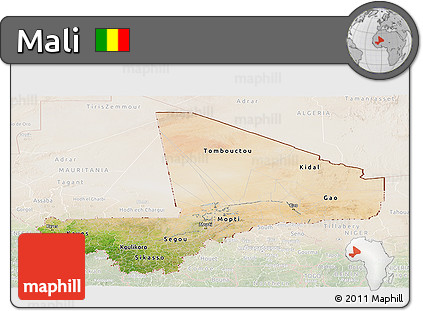 Satellite Panoramic Map of Mali, lighten