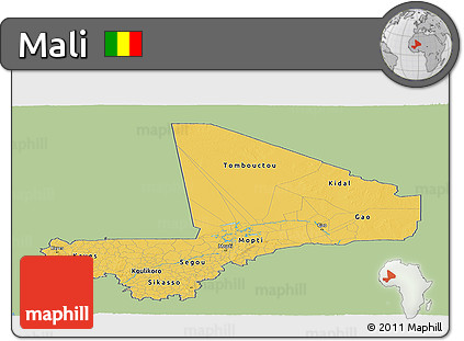 Savanna Style Panoramic Map of Mali, single color outside