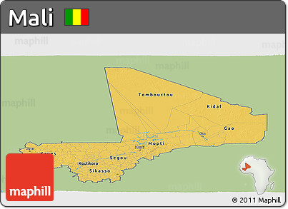 Savanna Style Panoramic Map of Mali, single color outside