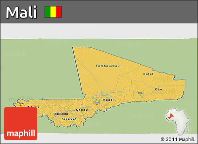 Savanna Style Panoramic Map of Mali, single color outside