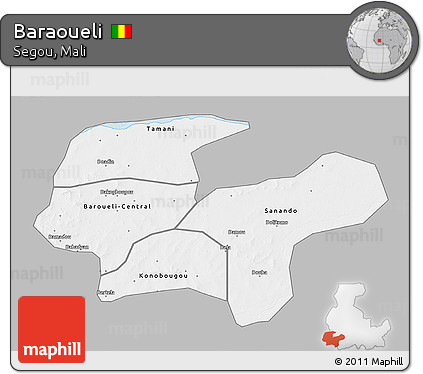 Gray 3D Map of Baraoueli, single color outside