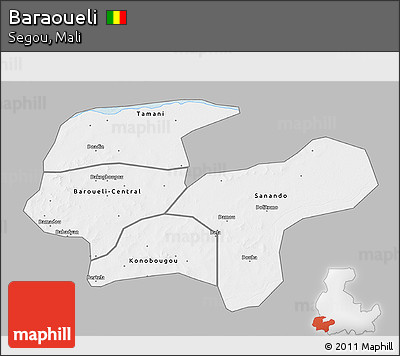 Gray 3D Map of Baraoueli, single color outside