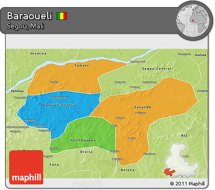 Political 3D Map of Baraoueli, physical outside