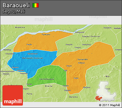 Political 3D Map of Baraoueli, physical outside