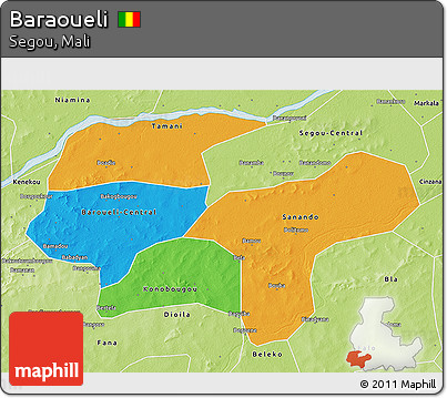 Political 3D Map of Baraoueli, physical outside