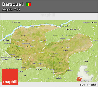 Satellite 3D Map of Baraoueli, physical outside