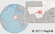 Gray Location Map of Baraoueli, highlighted country, hill shading