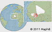 Savanna Style Location Map of Baraoueli, highlighted country, highlighted parent region, within the entire country, hill shading