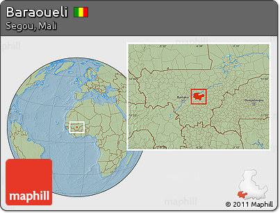 Savanna Style Location Map of Baraoueli, hill shading