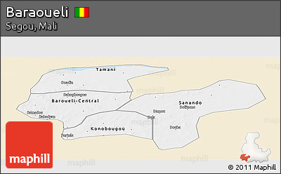 Classic Style Panoramic Map of Baraoueli, single color outside
