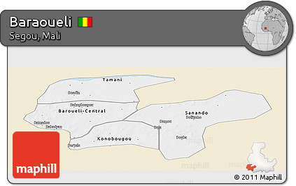 Classic Style Panoramic Map of Baraoueli, single color outside