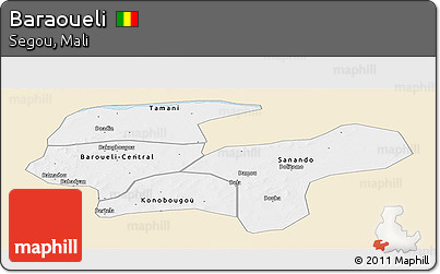 Classic Style Panoramic Map of Baraoueli, single color outside
