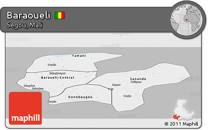Gray Panoramic Map of Baraoueli, single color outside