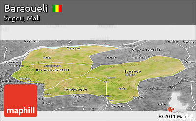 Satellite Panoramic Map of Baraoueli, desaturated