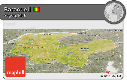 Satellite Panoramic Map of Baraoueli, semi-desaturated