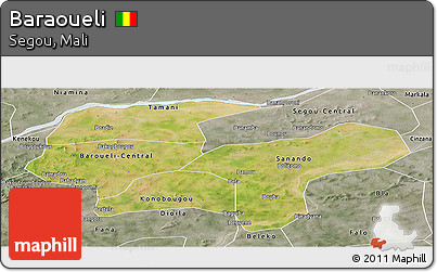 Satellite Panoramic Map of Baraoueli, semi-desaturated