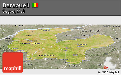 Satellite Panoramic Map of Baraoueli, semi-desaturated