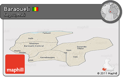 Shaded Relief Panoramic Map of Baraoueli, cropped outside