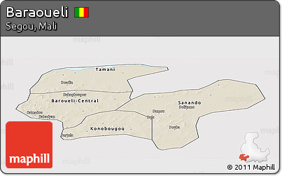 Shaded Relief Panoramic Map of Baraoueli, cropped outside