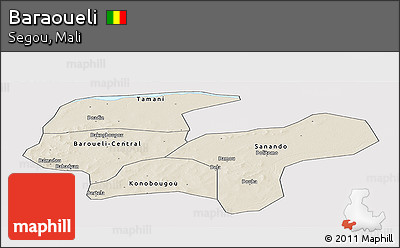 Shaded Relief Panoramic Map of Baraoueli, cropped outside