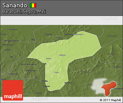 Physical 3D Map of Sanando, darken