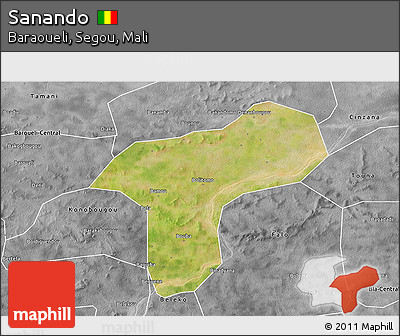 Satellite 3D Map of Sanando, desaturated