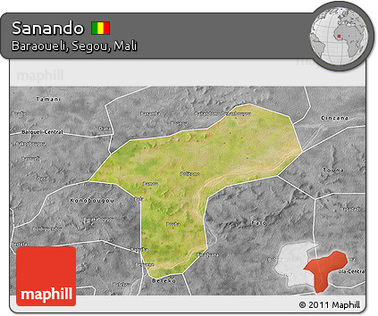 Satellite 3D Map of Sanando, desaturated