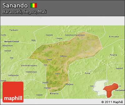 Satellite 3D Map of Sanando, physical outside