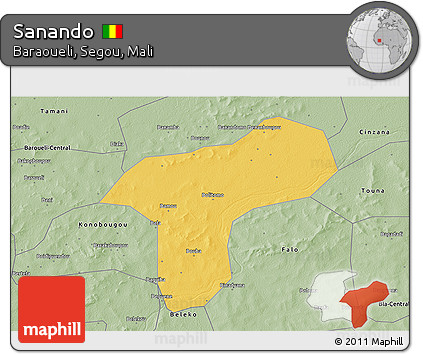 Savanna Style 3D Map of Sanando