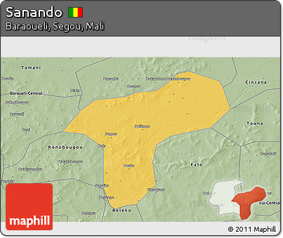 Savanna Style 3D Map of Sanando