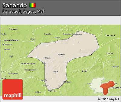 Shaded Relief 3D Map of Sanando, physical outside