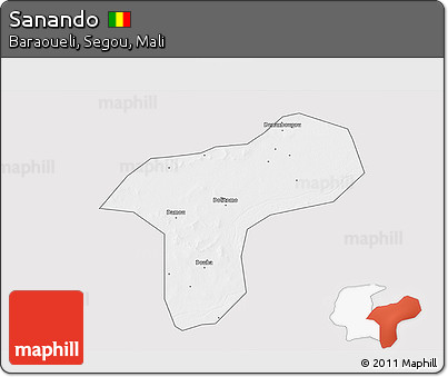 Silver Style 3D Map of Sanando, single color outside