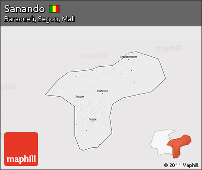 Silver Style 3D Map of Sanando, single color outside