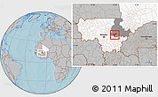 Gray Location Map of Sanando, highlighted country, highlighted grandparent region, hill shading