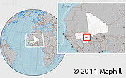 Gray Location Map of Sanando, highlighted country, highlighted parent region, within the entire country, hill shading