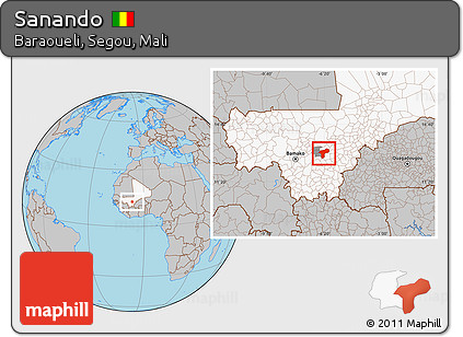 Gray Location Map of Sanando, highlighted country, highlighted parent region