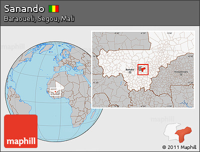 Gray Location Map of Sanando, highlighted country, highlighted parent region