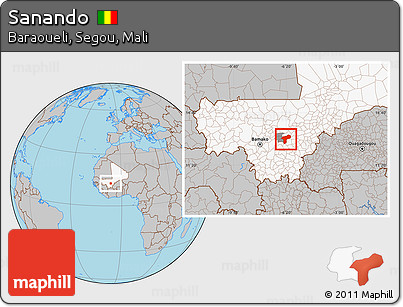 Gray Location Map of Sanando, highlighted country, highlighted parent region