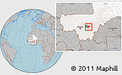Gray Location Map of Sanando, highlighted country, highlighted parent region, hill shading