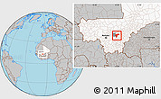 Gray Location Map of Sanando, highlighted country, highlighted parent region