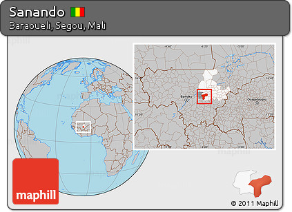 Gray Location Map of Sanando, highlighted parent region, highlighted grandparent region