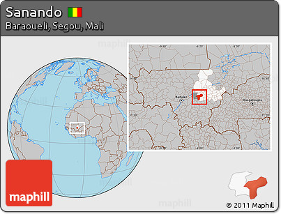 Gray Location Map of Sanando, highlighted parent region, highlighted grandparent region