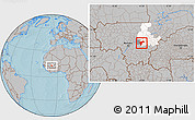 Gray Location Map of Sanando, highlighted parent region, highlighted grandparent region, hill shading
