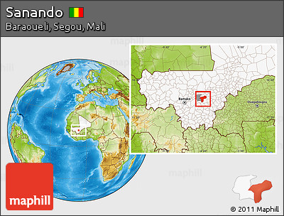 Physical Location Map of Sanando, highlighted country, highlighted parent region