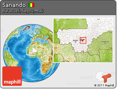 Physical Location Map of Sanando, highlighted country, highlighted parent region
