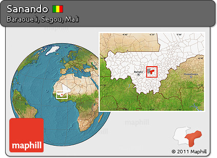 Satellite Location Map of Sanando, highlighted country, highlighted parent region