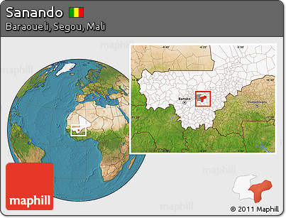 Satellite Location Map of Sanando, highlighted country, highlighted parent region