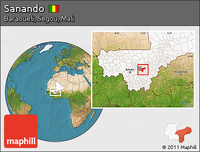Satellite Location Map of Sanando, highlighted country, highlighted parent region