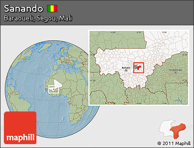 Savanna Style Location Map of Sanando, highlighted country, highlighted parent region, hill shading
