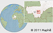 Savanna Style Location Map of Sanando, highlighted country, highlighted parent region, hill shading